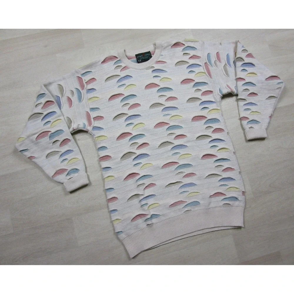 Vintage 90s Lord Jeff 3D Slash Knit‎ Sweater (M) Cotton Cut Out Cotton Grunge